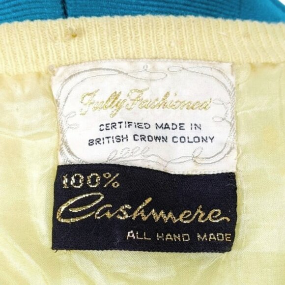 1950s Cashmere Cardigan Yellow Vintage Sweater Handmade British Crown Colony 60s - Picture 9 of 10